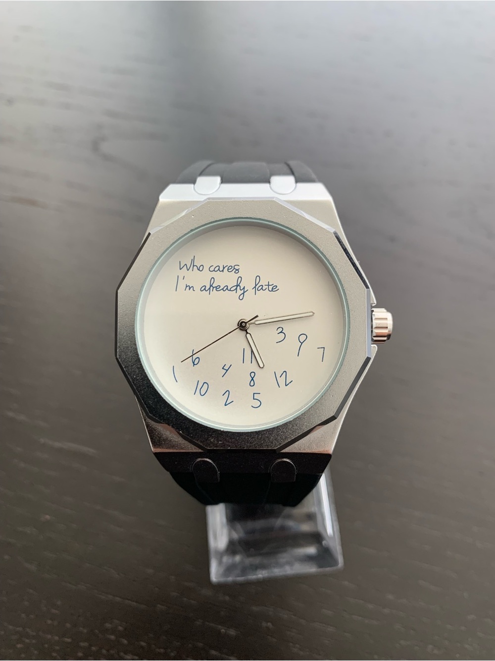 Who Cares I’m Already Late dial watch Royal Oak style Silver Bezel White Dial
